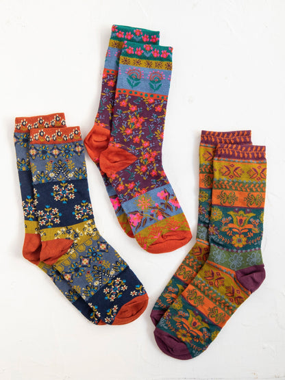 Boxed Boho Sock Set, Set of 3 - Plum Floral